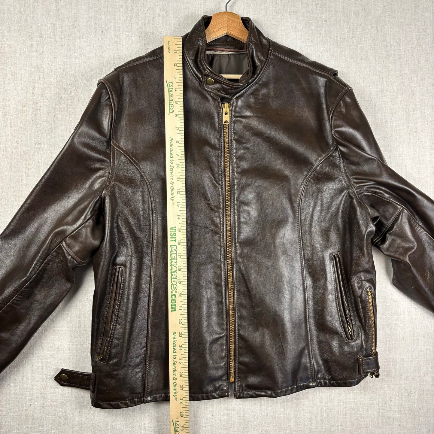 Vintage 1970s Brown Leather Biker Motorcycle Talon Zipper Sz 52 Jacket