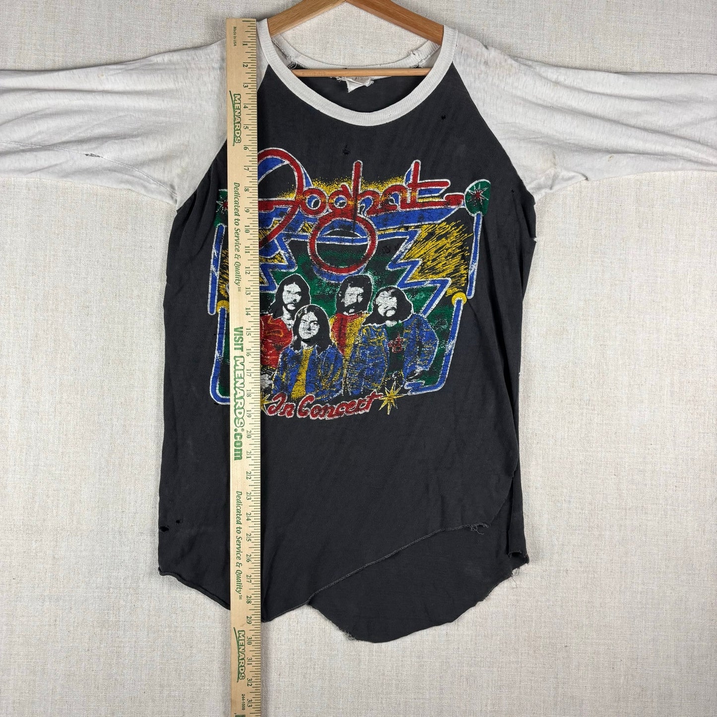 Vintage Foghat Pat Travers 70s Concert Drug Distressed Small Raglan Shirt