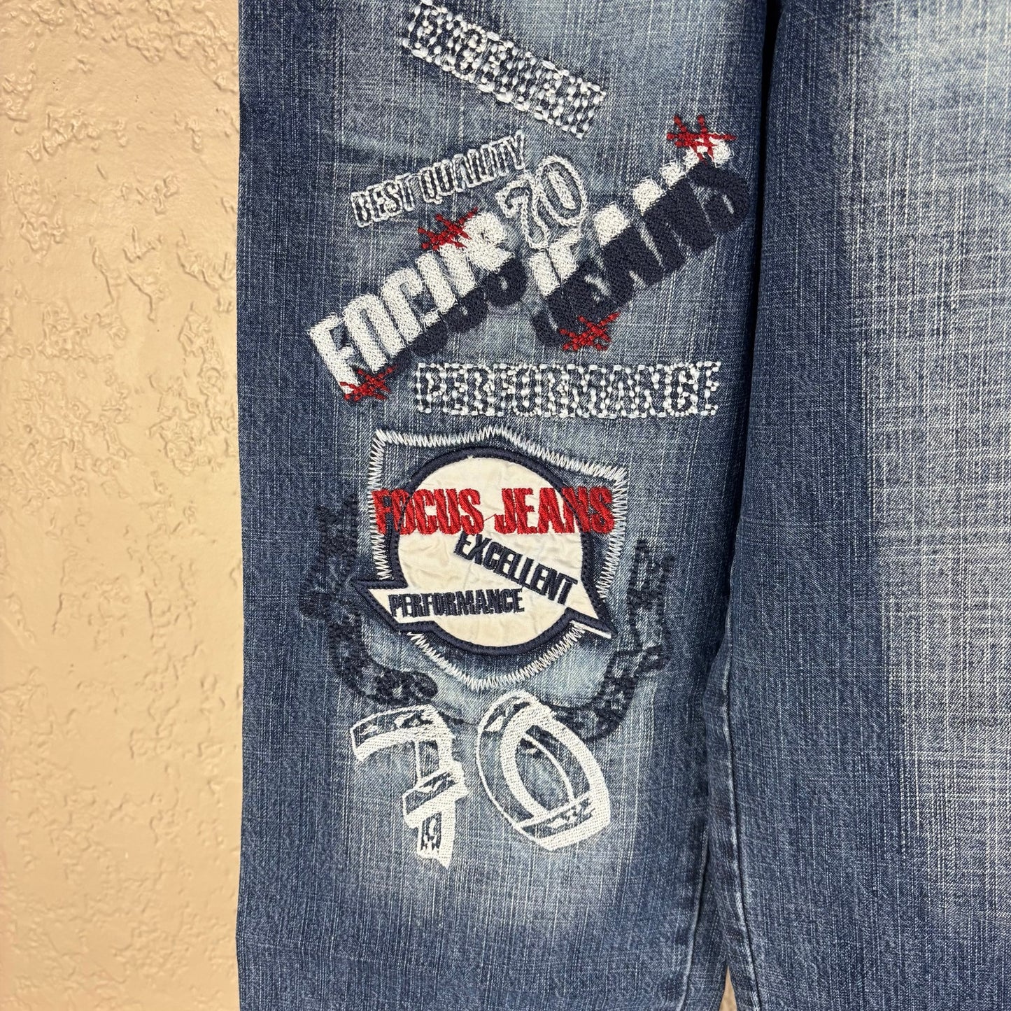NWT Focus Jeans Y2K Sz 10 Embroidered Wide Leg Skater Jeans