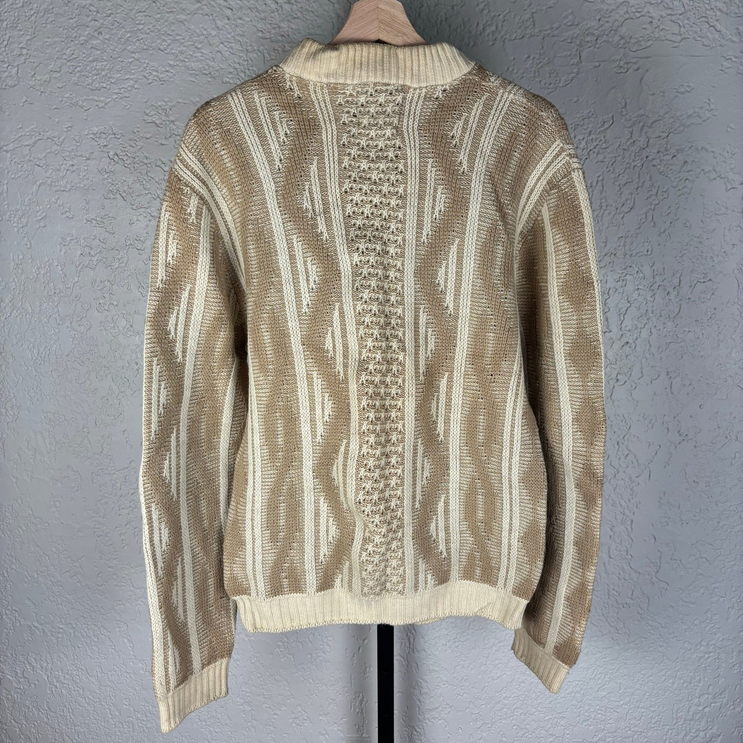 1960s Duke Of York Wool Abstract Pattern Medium Knit Fisherman Sweater