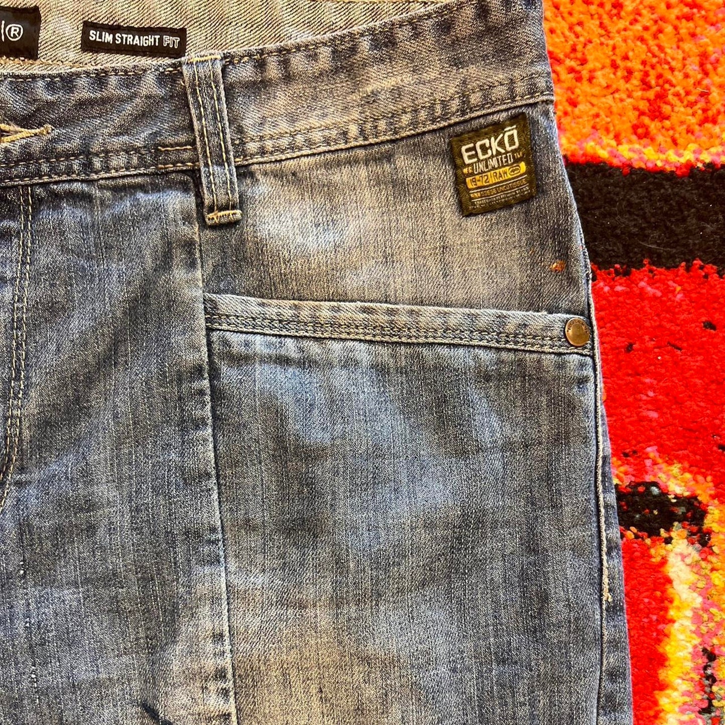 Ecko Unlimited Y2K Slim Straight Utility Sz36 Washed Denim Jeans