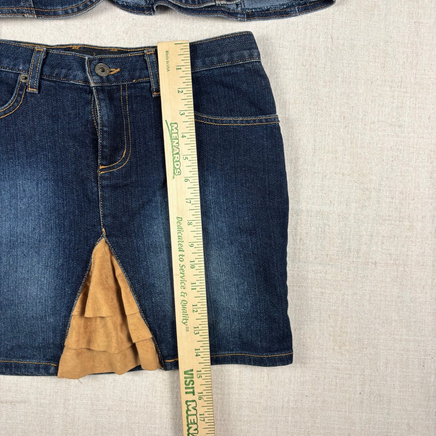 Baby Phat Y2K Denim Suede 2pc Skirt Jacket Matching Set Sz XL