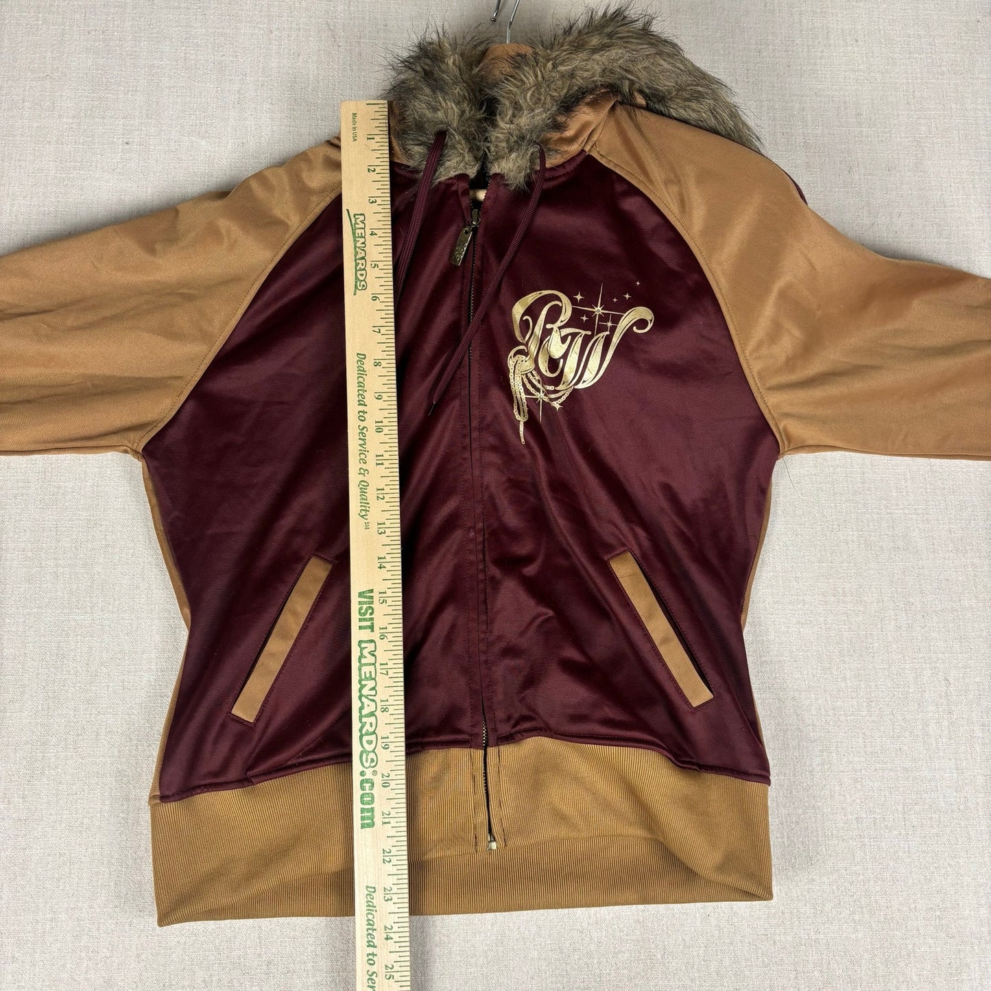 Rocawear Y2K Faux Fur Lined Rhinestone Track Style Hoodie XL