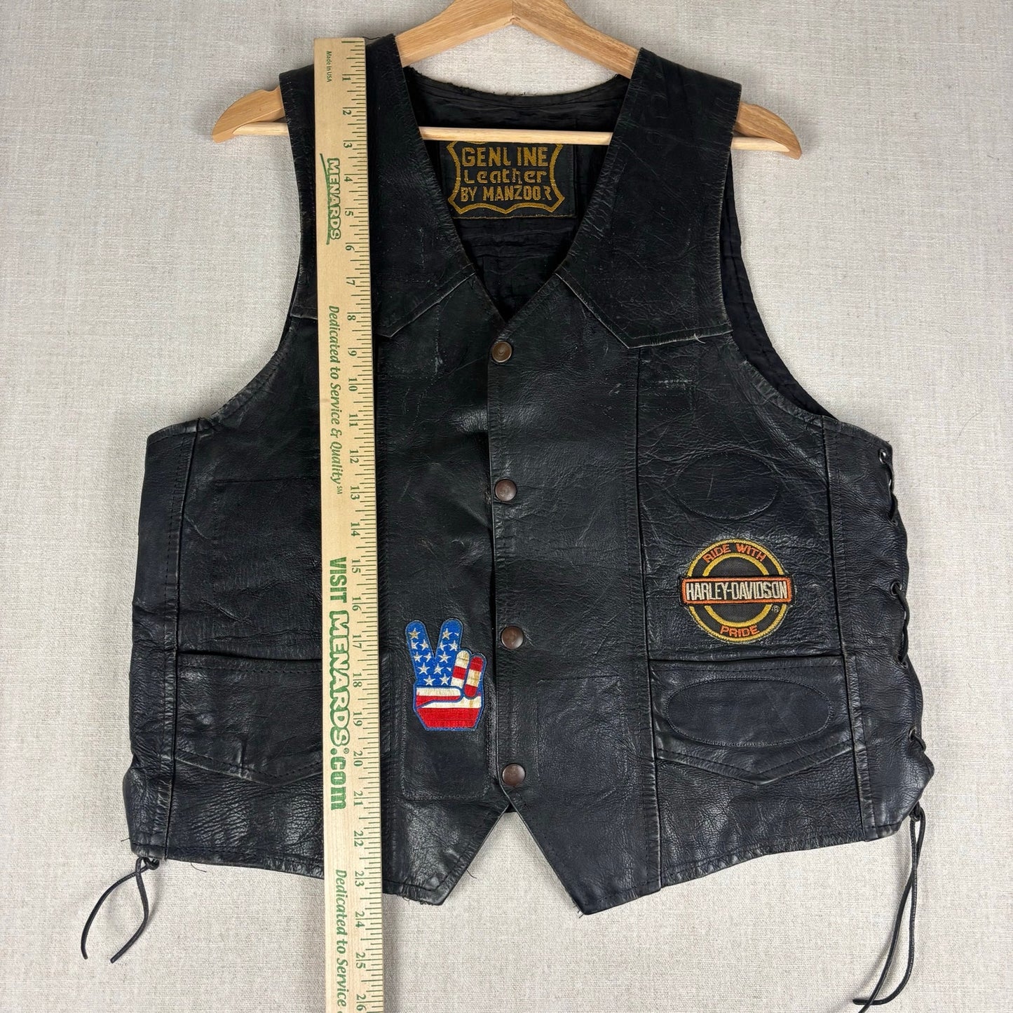 Vintage Harley Davidson 1970s Hippie Political Patch Manzoor Leather Medium Vest