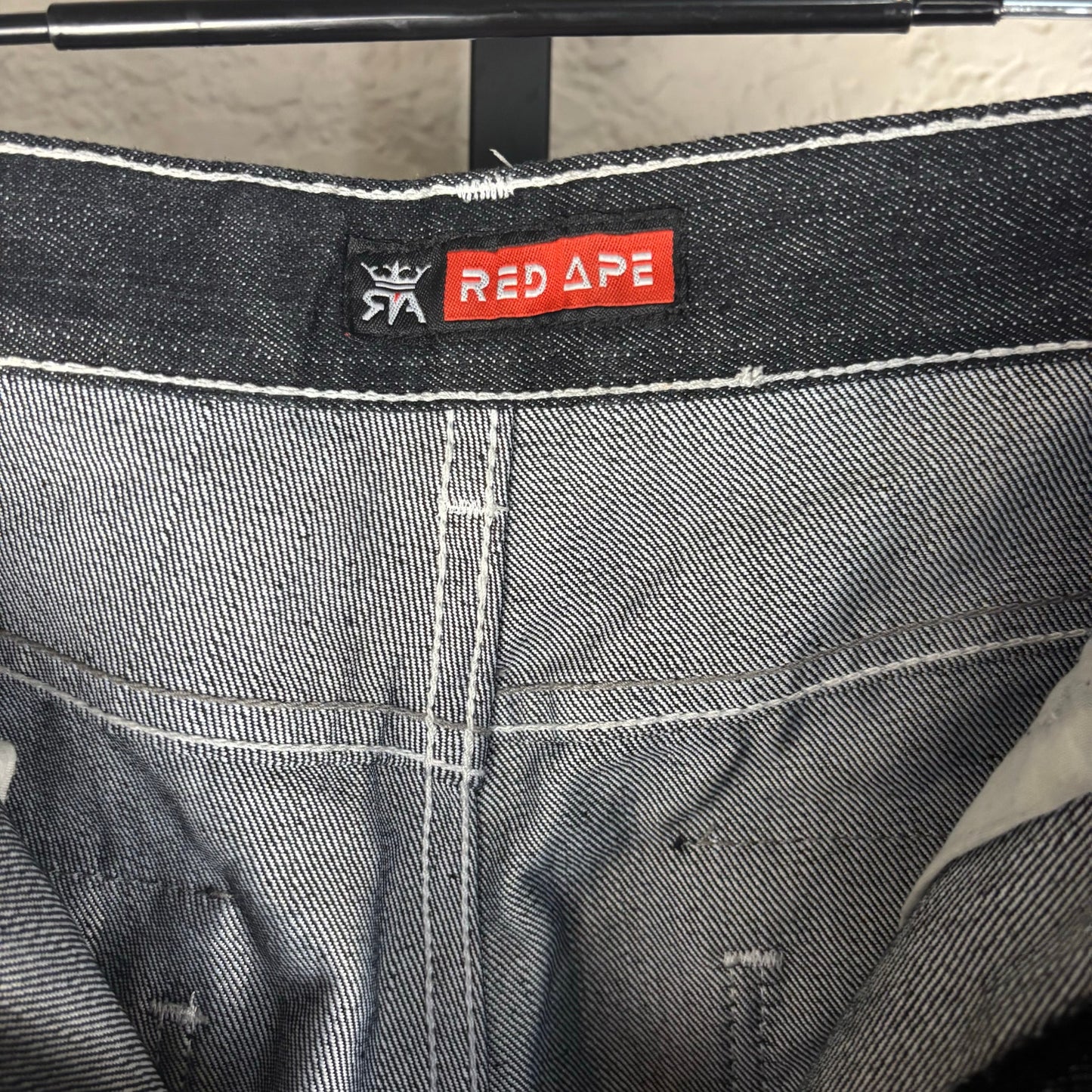 Y2K Red Ape Dark Wash Baggy Skater Sz 38 Embroidered Jeans Denim