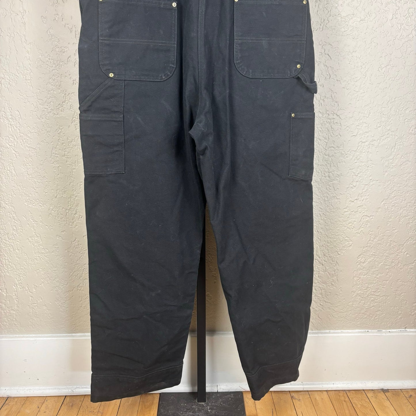 Carhartt Overalls Double Knee Black Workwear Duck Canvas Sz 40x30 Bibs