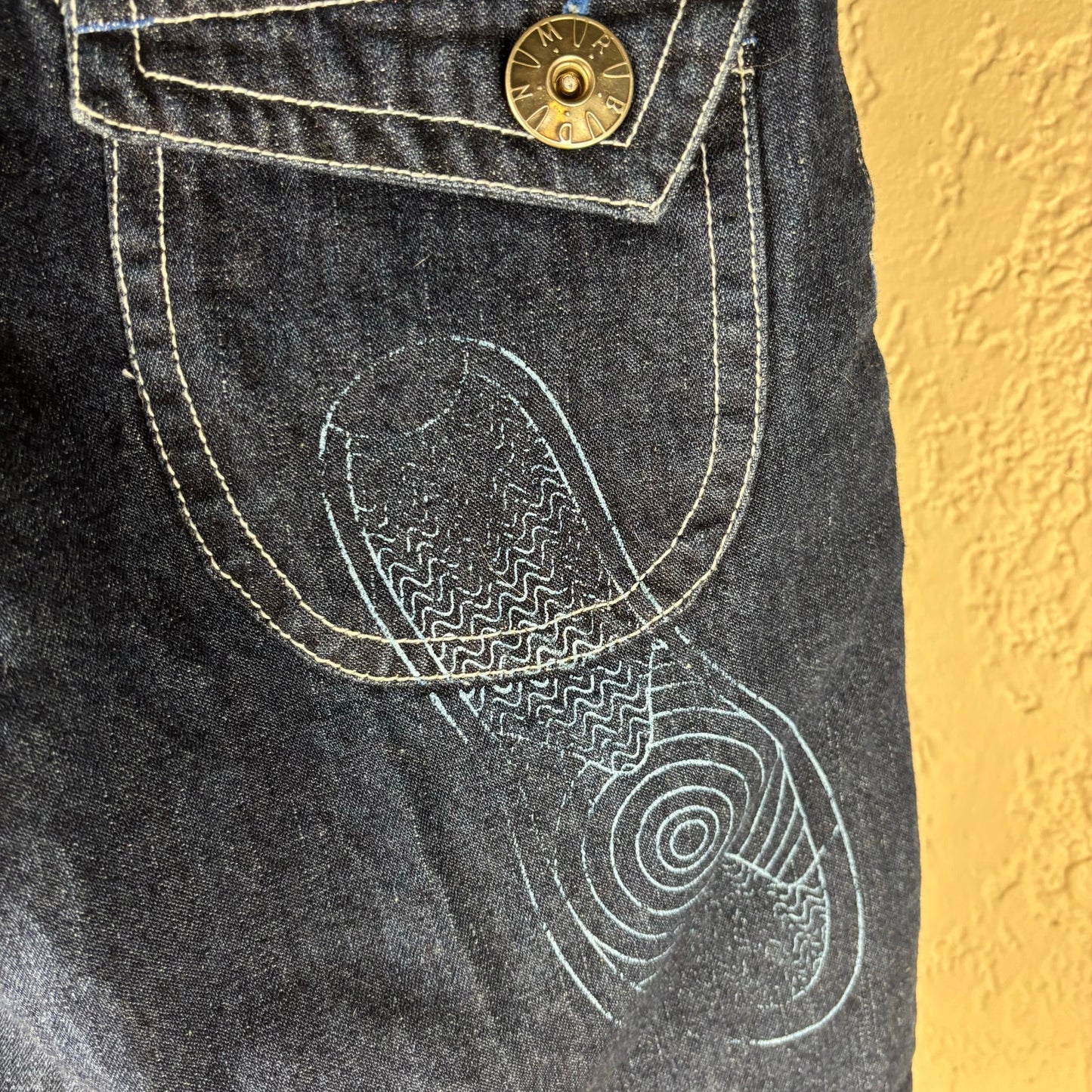 Raw Blue NWT Y2K Shoe Embroidered Baggy Skater Abstract Sz 12 Jean Shorts