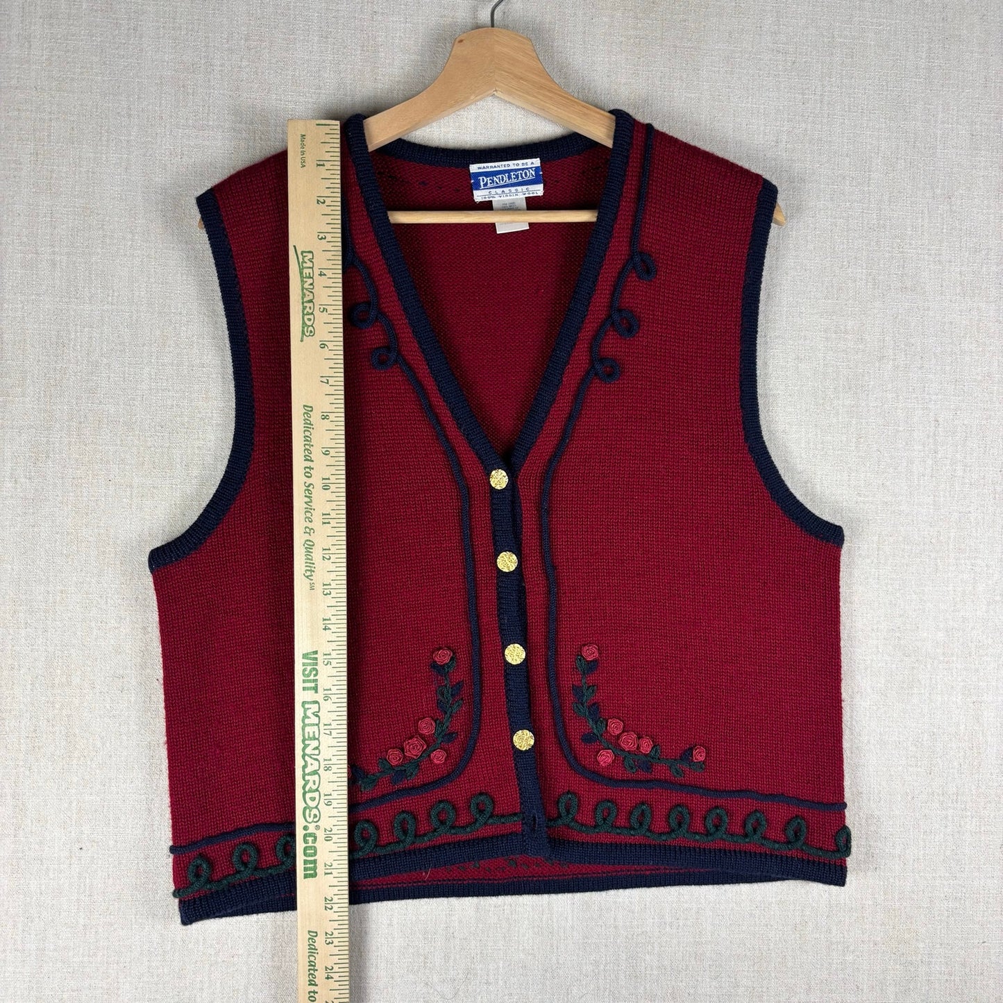 Vintage Pendleton Classic Floral Embroidered Large Wool Vest