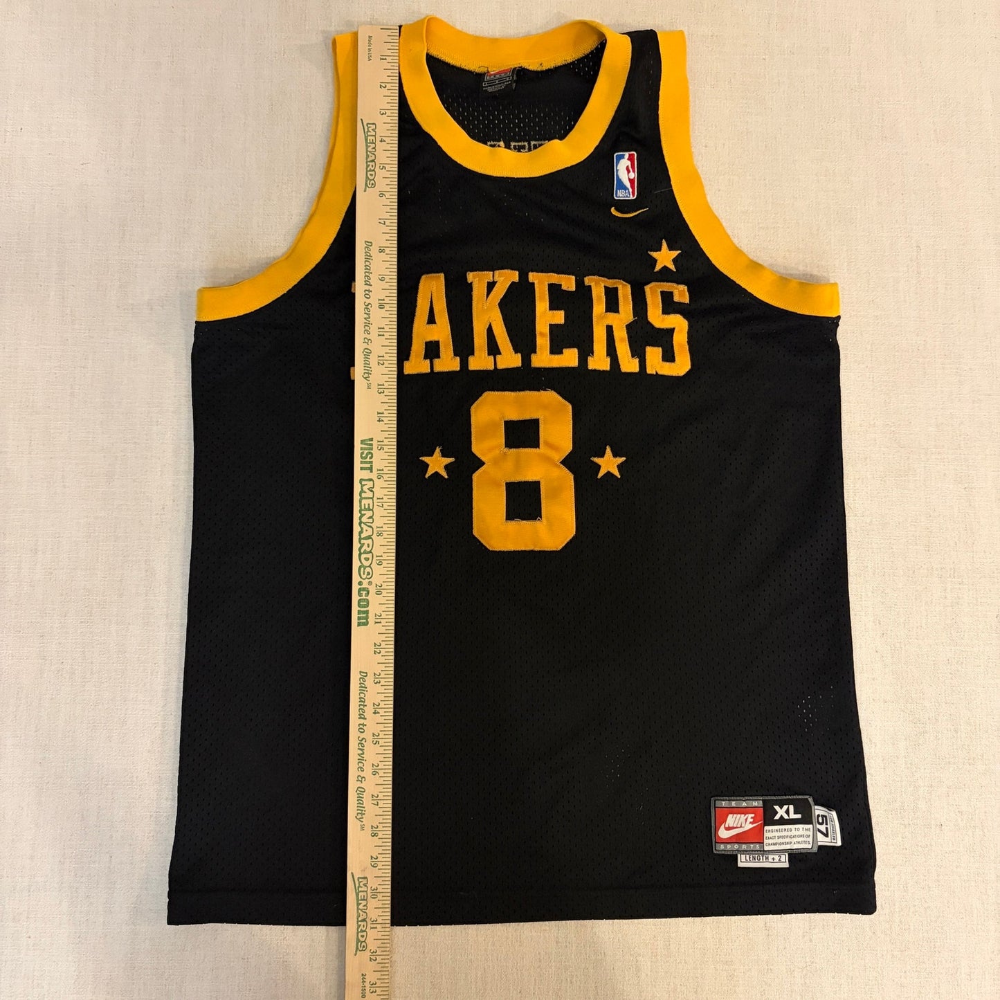 Vintage Nike Kobe Bryant Lakers #8 NBA Jersey Large Length +2 Swingman BLK/GLD