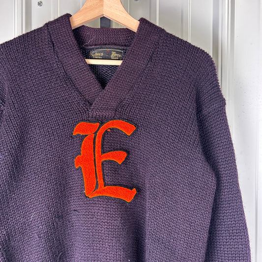 True Vintage Emerson College Lions Varsity 1950s Letter "E" V Neck Knit Sweater