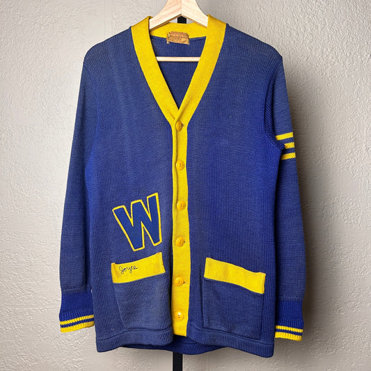 Robert A. Waller High School 1940s Chicago Small Varsity Letterman Wool Cardigan