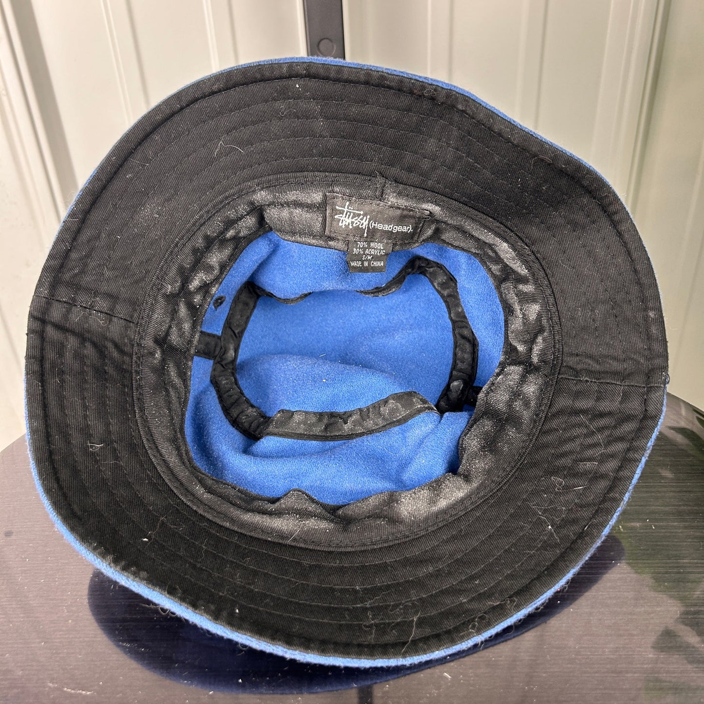 Stussy Headgear Bucket Hat Blue Plaid Authentic Wool Blend S/M