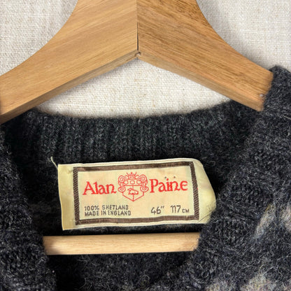 Vintage Alan Paine Shetland Wool Sz 46 Striped Rare Medium Knit Sweater