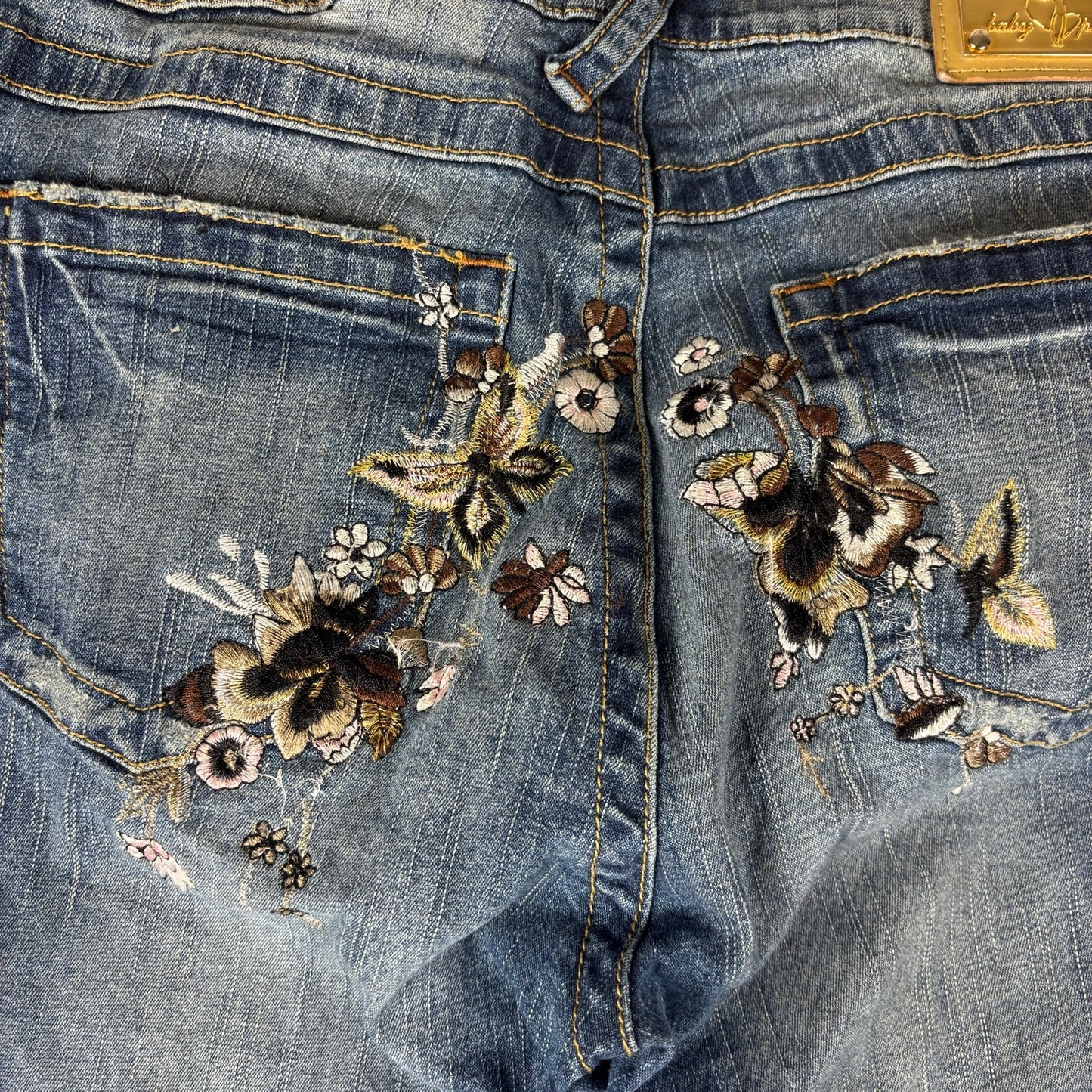 Y2K Baby Phat Flare Floral Butterfly Embroidered Sz 9 Jeans