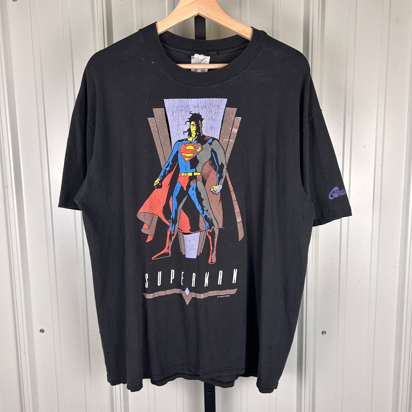 Superman DC Comics 1995 Distressed Graphitti Large T Shirt