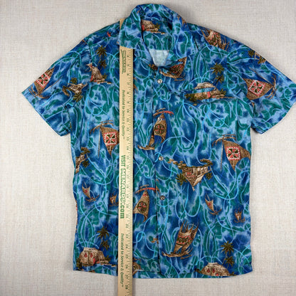 Vintage Hawaiian Loop Collar Rare Vibrant Shimmering Waters Medium Button Shirt