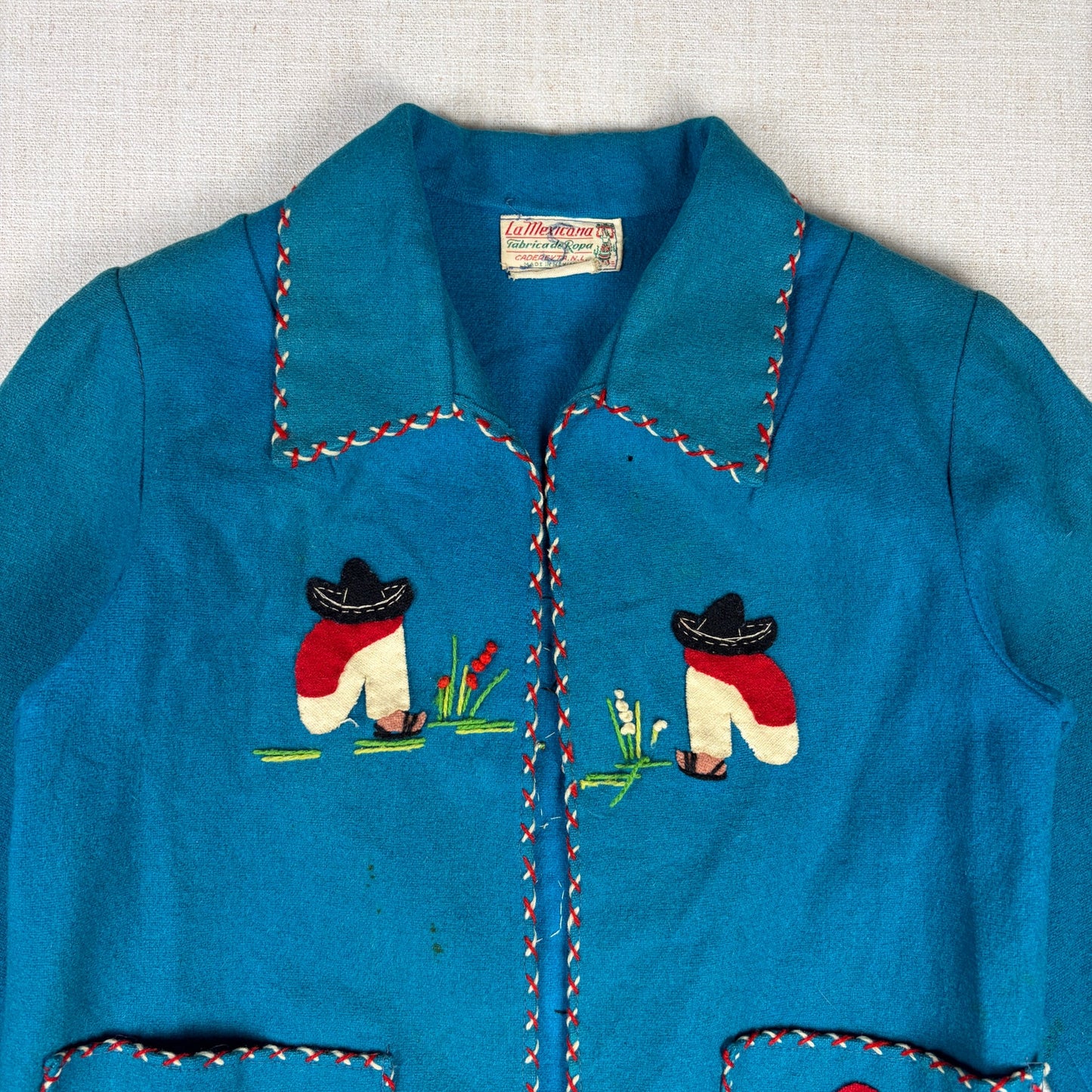 Vintage 1940s Mexican Souvenir Jacket La Mexicana Wool Dancing Couple Size Small