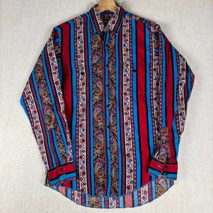 Vintage Wrangler Paisley Aztec Brushpopper Psychedelic Cowboy Cut Sz 15 1/2-35