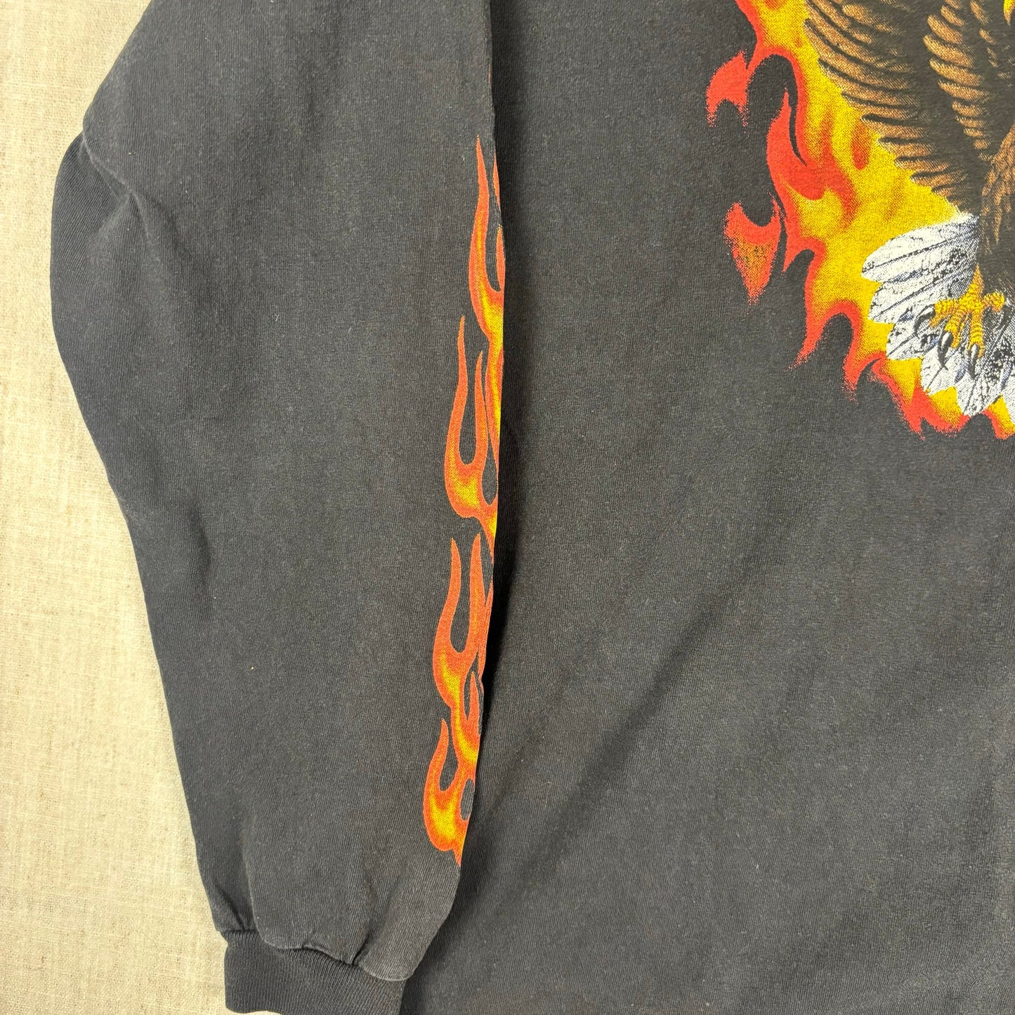 Y2K Flaming Eagle Harley Davidson Style Flame Sleeve Large Biker Tee