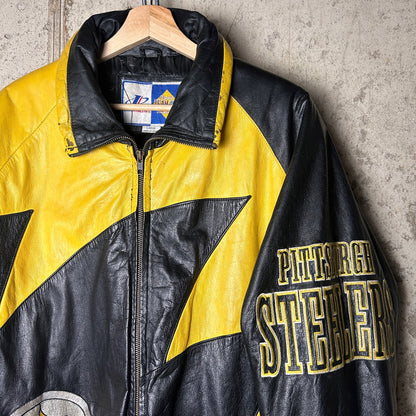 Pittsburgh Steelers RARE Sharktooth Logo Athletic Large Leather Jacket