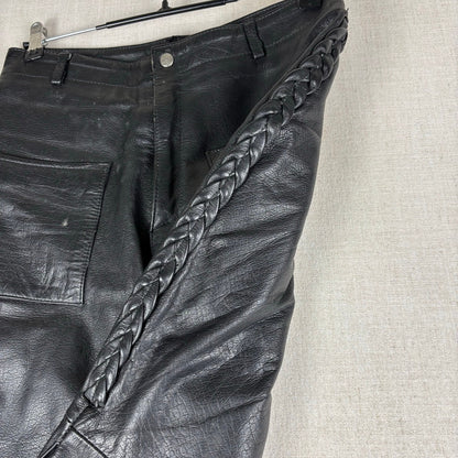 Trucker Leather Pants Vintage Braided Snap Button Detail Biker Sz 32