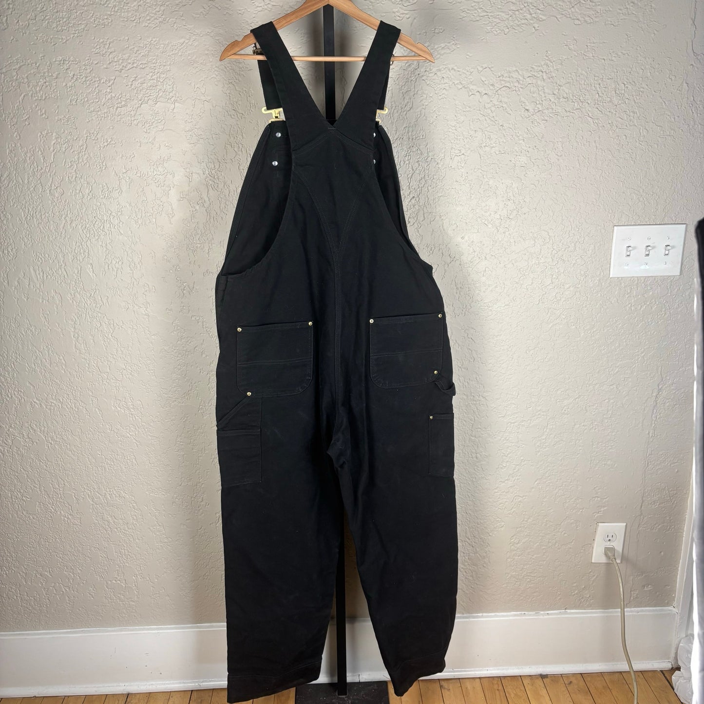 Carhartt Overalls Double Knee Black Workwear Duck Canvas Sz 40x30 Bibs