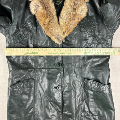 Vintage Martini Nappa Leather Fur Trim Dark Green Coat Sz 22
