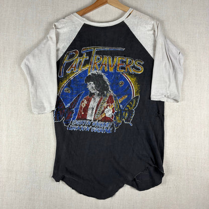 Vintage Foghat Pat Travers 70s Concert Drug Distressed Small Raglan Shirt