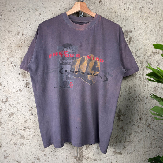 Vintage Free Your Mind BBC News Freedom RARE Sun Faded Large Tee