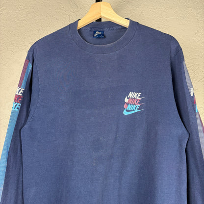 Vintage Nike 1980s Rare Blue Tag Striped Large Longsleeve Shirt