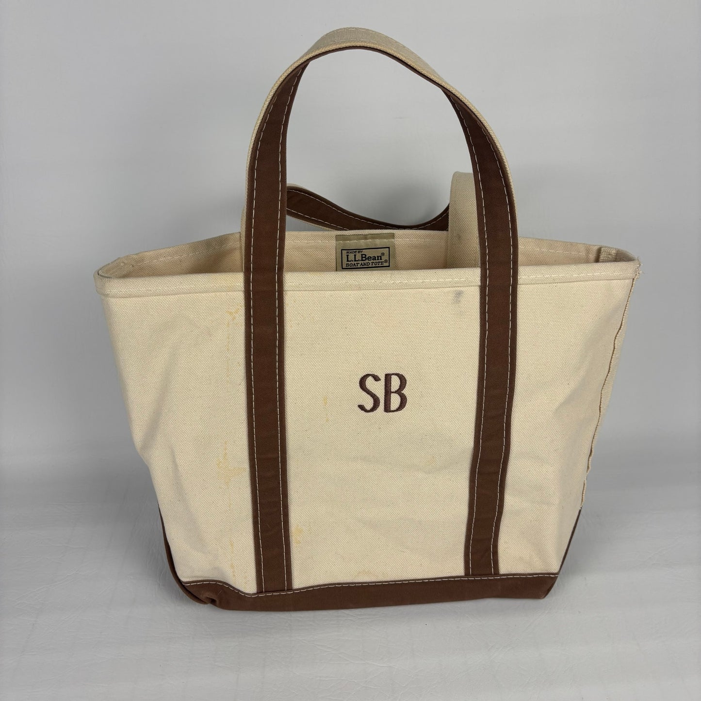 LL Bean Boat and Tote Bag Canvas Brown White Vintage 90s