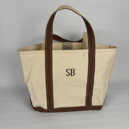 LL Bean Boat and Tote Bag Canvas Brown White Vintage 90s
