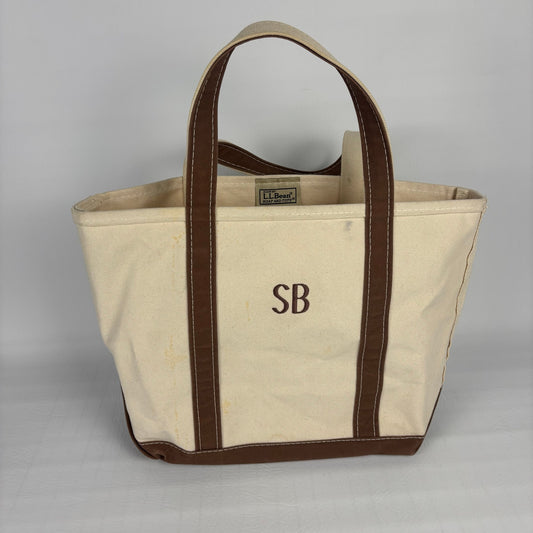 LL Bean Boat and Tote Bag Canvas Brown White Vintage 90s