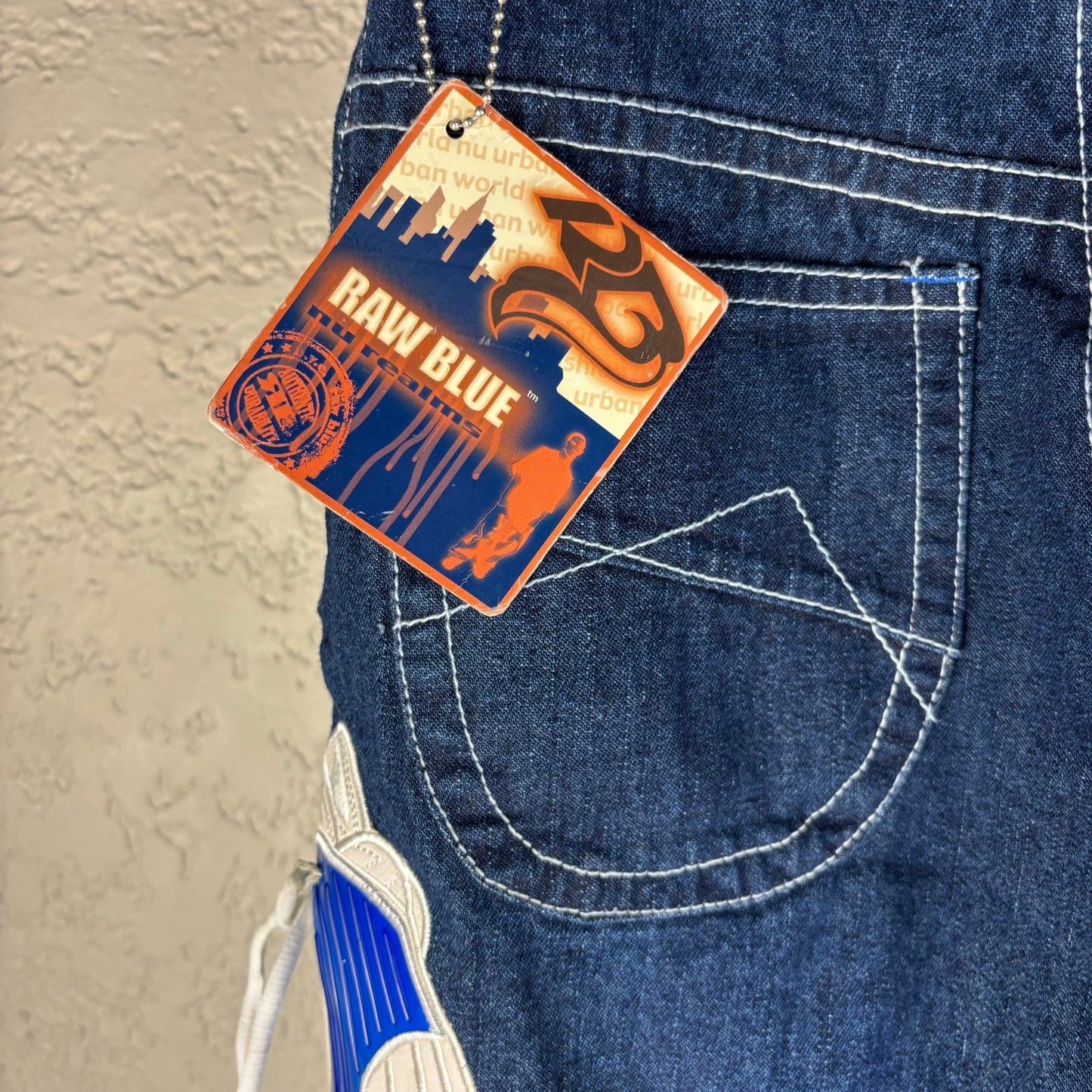 Raw Blue NWT Y2K Shoe Embroidered Baggy Skater Abstract Sz 12 Jean Shorts