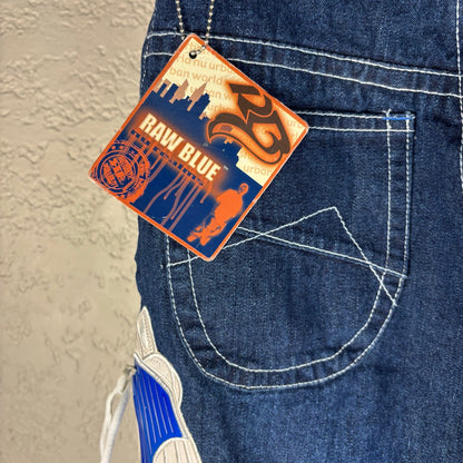 Raw Blue NWT Y2K Shoe Embroidered Baggy Skater Abstract Sz 12 Jean Shorts