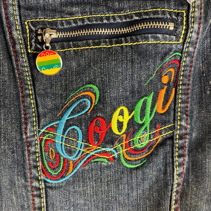Coogi Jeans Y2K Womens Denim Overall Shorts Embroidered Sz Large