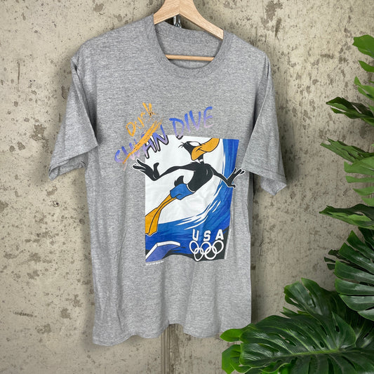 Daffy Duck Warner Bros Olympics Swan Dive Parody Large 1995 Cartoon Shirt