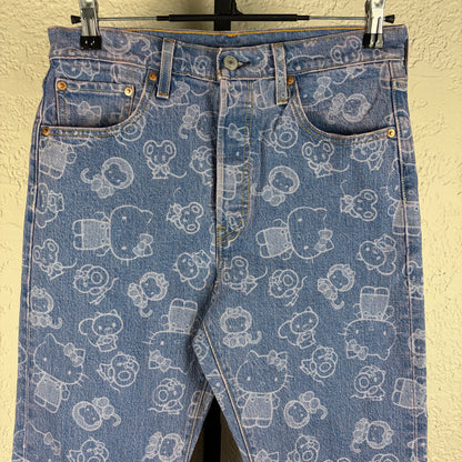 Hello Kitty Jeans Sanrio Levis 501 RARE Skinny Sz 29 AOP Denim Jeans