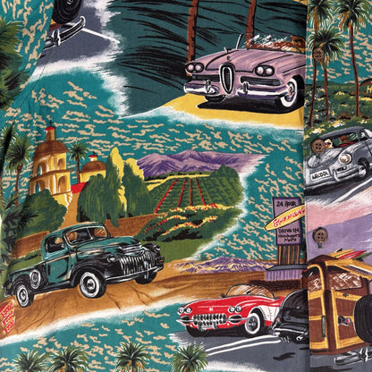Vintage Reyn Spooner Rayon Antique Car Design Hawaiian Small Shirt
