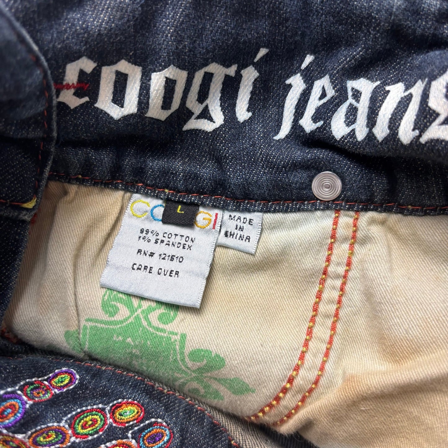 Coogi Jeans Y2K Womens Denim Overall Shorts Embroidered Sz Large
