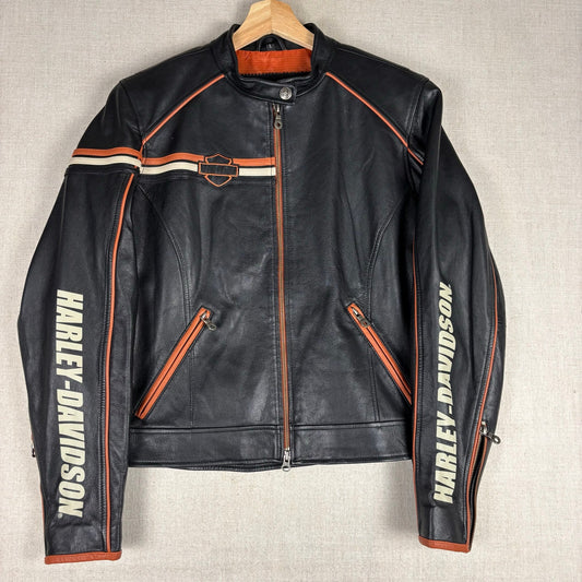 Harley Davidson Spellout Leather Jacket Womens Large