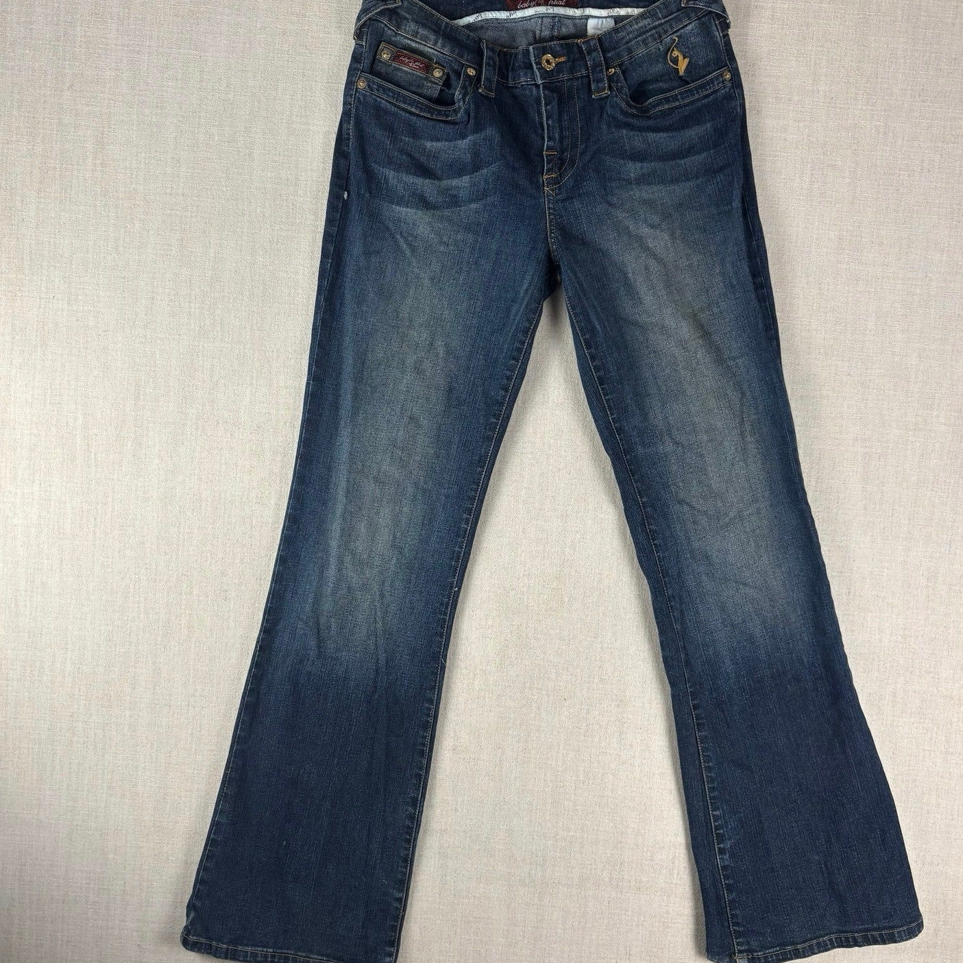 Baby Phat Y2K Flared Embroidered Big Cat Dark Wash Sz 9 Jeans