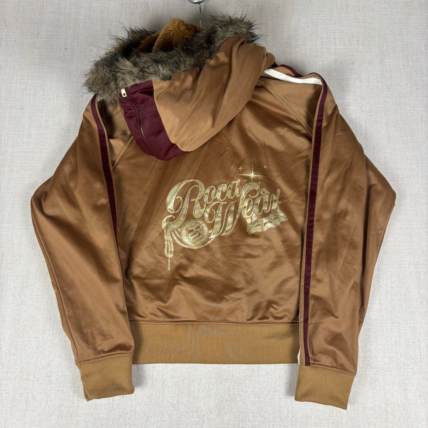 Rocawear Y2K Faux Fur Lined Rhinestone Track Style Hoodie XL