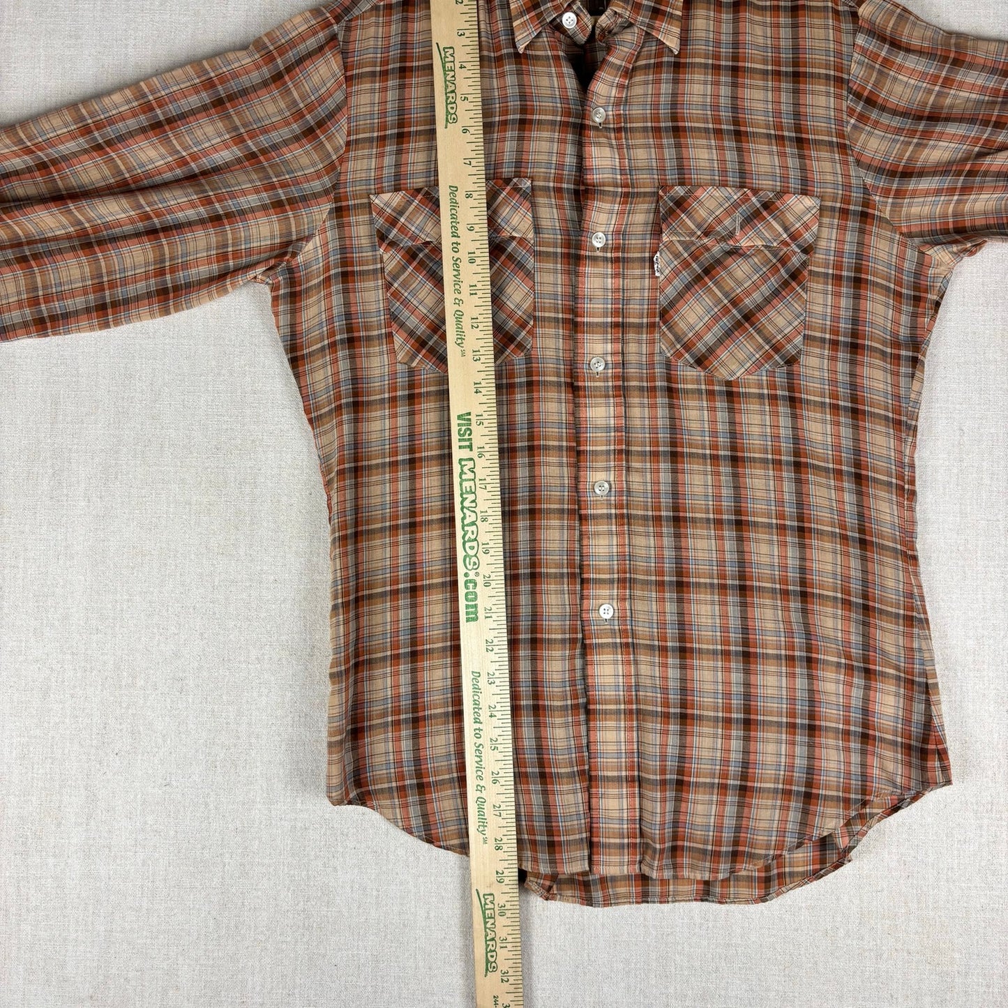Vintage Levis 1970s Western White Tab Plaid Button Down Medium Shirt