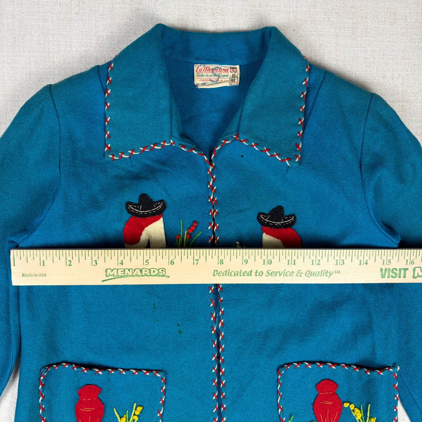Vintage 1940s Mexican Souvenir Jacket La Mexicana Wool Dancing Couple Size Small