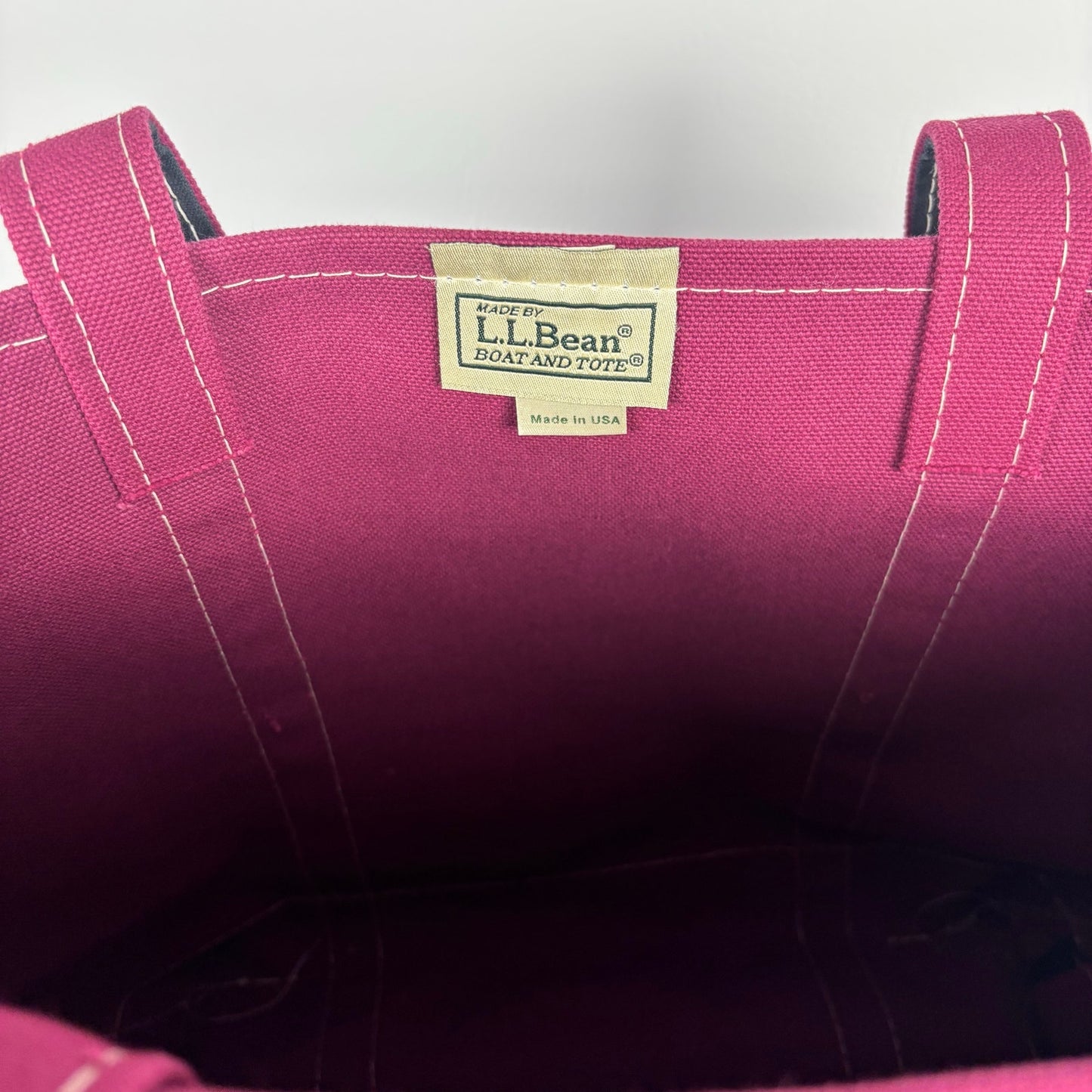 Vintage LL Bean "Renee" Magenta Black Boat and Tote Sz Med USA Made Cotton Bag