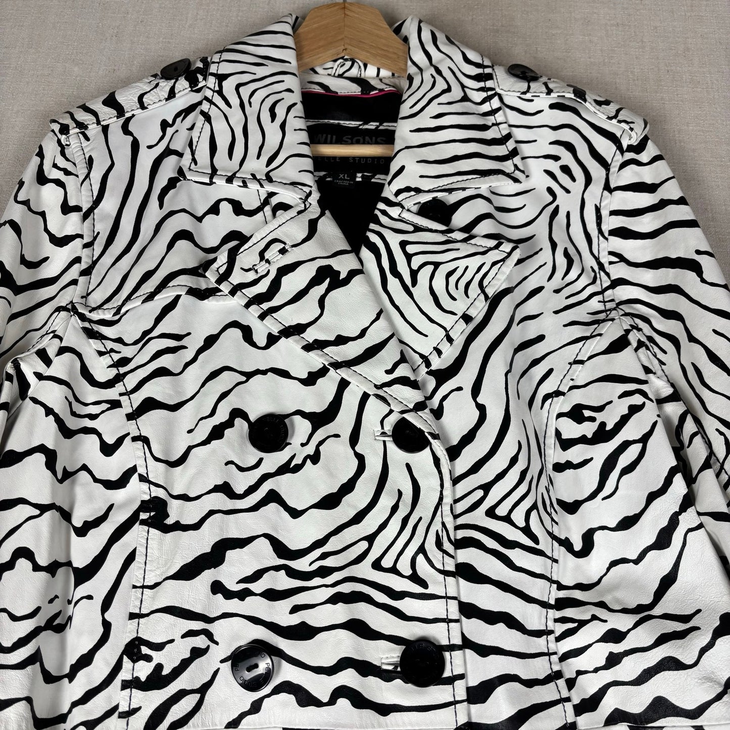 Wilsons Leather Pelle Studio Zebra Print Womens Trench Coat XL