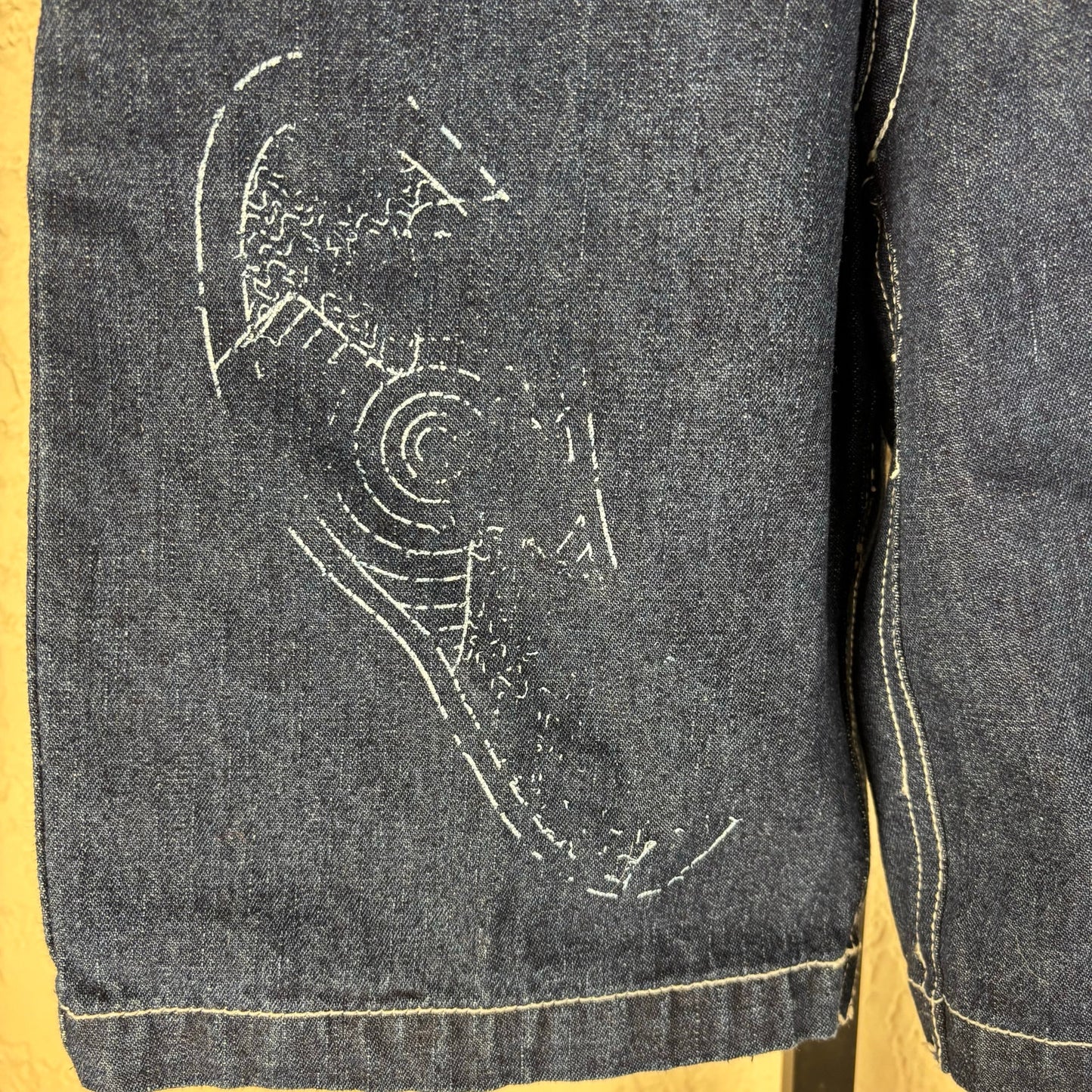 Raw Blue NWT Y2K Shoe Embroidered Baggy Skater Abstract Sz 12 Jean Shorts