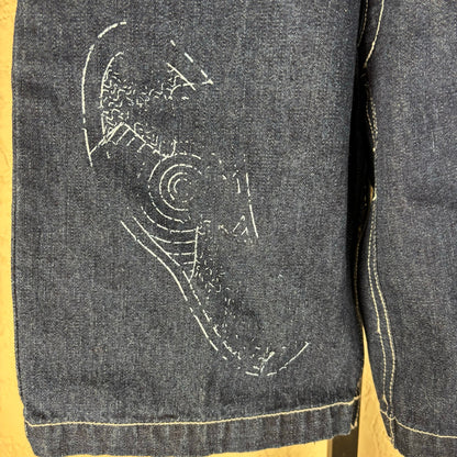 Raw Blue NWT Y2K Shoe Embroidered Baggy Skater Abstract Sz 12 Jean Shorts