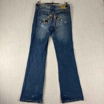 Y2K Baby Phat Flare Floral Butterfly Embroidered Sz 9 Jeans